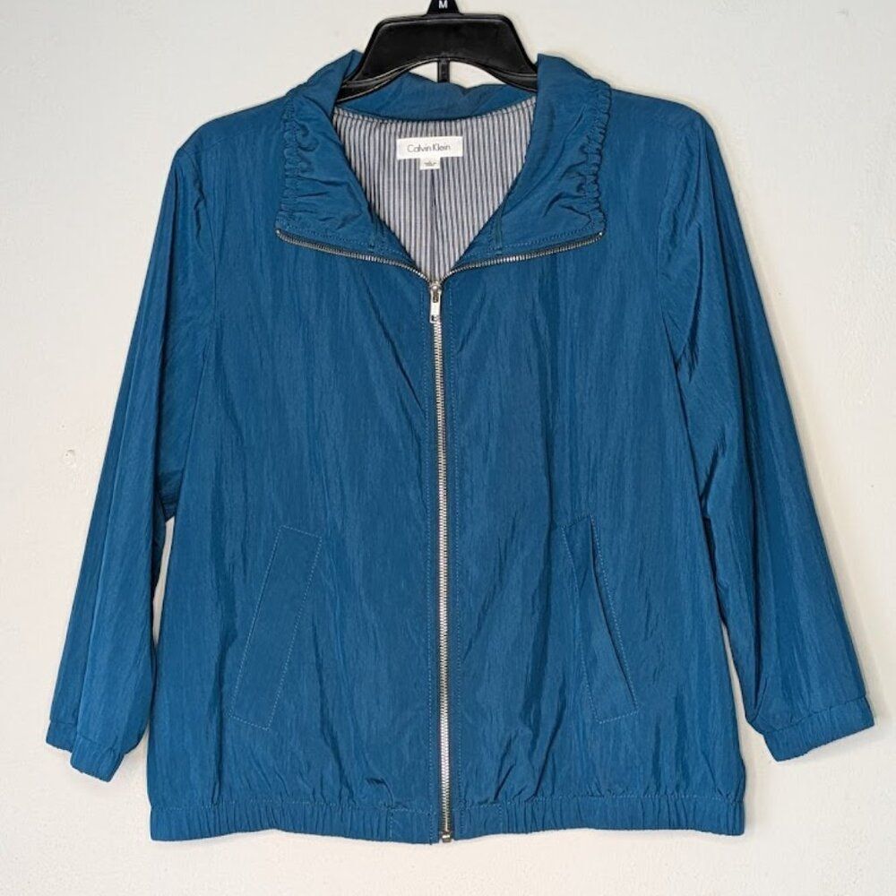 Calvin Klein Women’s Jacket Teal Blue Rain Windbreaker SZ Large
